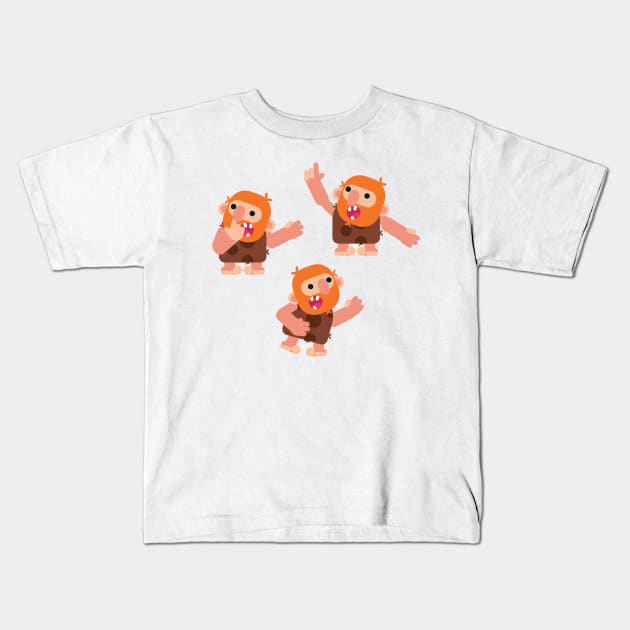 Vector Caveman Character Illustration Kids T-Shirt by Dmytro